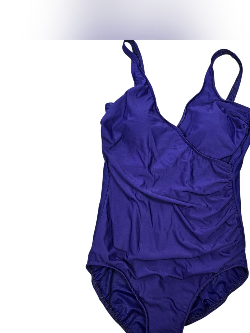 Miraclesuit Royal Purple Faux Wrap Side Rouch Flattering Slimming One Piece 14